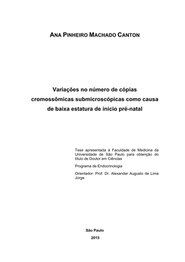 Variações No Número De Cópias Cromossômicas Submicroscópicas Como Causa De Baixa Estatura De Início Pré-Natal