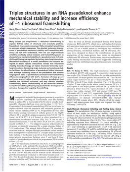 Triplex Structures in an RNA Pseudoknot Enhance Mechanical Stability and Increase Efficiency of –1 Ribosomal Frameshifting