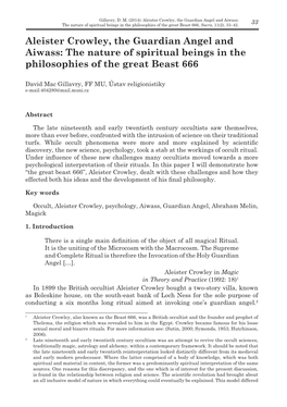 Aleister Crowley, the Guardian Angel and Aiwass: the Nature of Spiritual Beings in the Philosophies of the Great Beast 666, Sacra, 11(2), 33–42