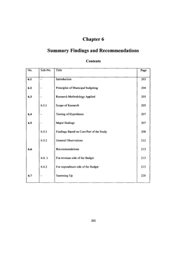 Contents Chapter 6 Summary Findings and Recommendations