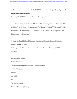 A De Novo Missense Mutation in ZMYND11 Is Associated with Global Developmental