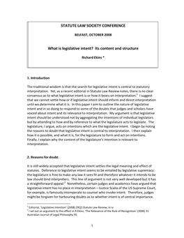 What Is Legislative Intent? Its Content and Structure