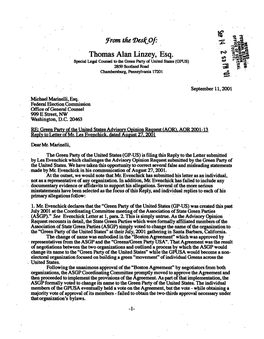 From Tfo &lt;Des£Of: Thomas Alan Linzey, Esq