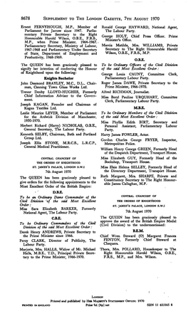 8678 SUPPLEMENT to the LONDON GAZETTE, 7-Ra AUGUST 1970
