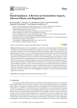 Hand Sanitizers: a Review on Formulation Aspects, Adverse Eﬀects, and Regulations