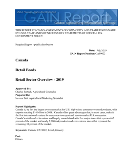 Canada Retail Foods Retail Sector Overview