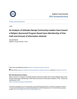 An Analysis of Attitudes Navajo Community Leaders Have Toward a Religion Sponsored Program Based Upon Membership of That Faith and Amount of Information Attained