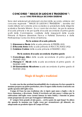 MAGIE DI LUOGHI E TRADIZIONI “: Ecco I VINCITORI DELLLA SECONDA EDIZIONE