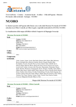 Assistenza Fiscale - in Ufficio - Uffici Dell'agenzia - Direzioni Provinciali E Uffici Territoriali - Sardegna - NUORO NUORO