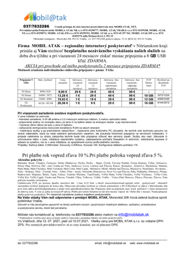 Cenník Pripojenia V Obciach (5Ghz Pripojenie)