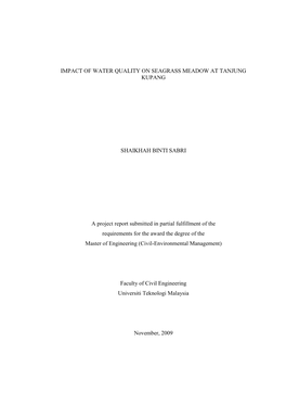 Impact of Water Quality on Seagrass Meadow at Tanjung Kupang