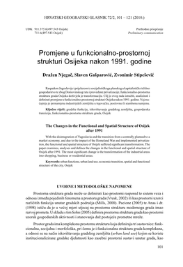 Promjene U Funkcionalno-Prostornoj Strukturi Osijeka Nakon 1991. Godine