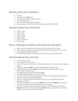 Windows System Key Combinations Windows Program Key