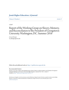 Report of the Working Group on Slavery, Memory, and Reconciliation to the President of Georgetown University