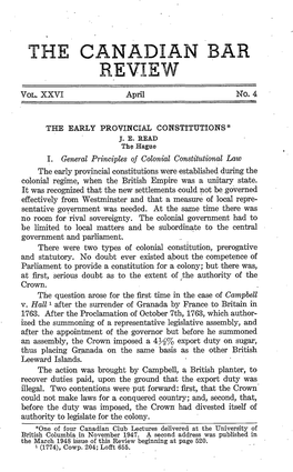 N I. General Principles of Colonial Constitutiondl Law 4