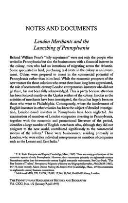 London Merchants and the Launching of Pennsylvania