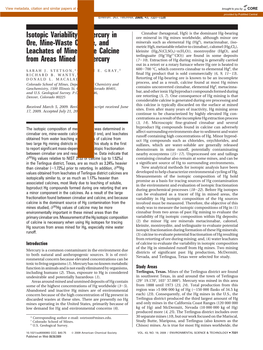 Isotopic Variability of Mercury in Ore, Mine-Waste Calcine, and Leachates of Mine-Waste Calcine from Areas Mined for Mercury