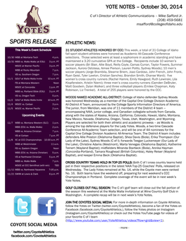 Sports Release Athletic News