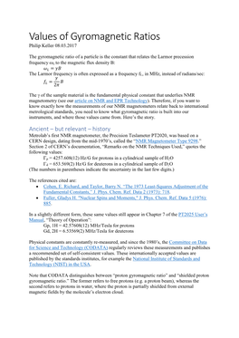 Values of Gyromagnetic Ratios Philip Keller 08.03.2017