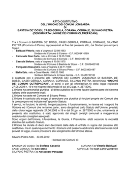 Atto Costitutivo Dell'unione Dei Comuni Lombarda Di