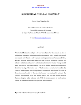 Subcritical Nuclear Assembly