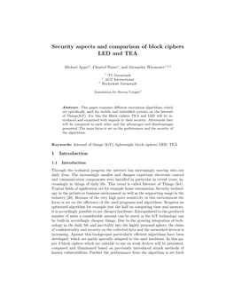 Security Aspects and Comparison of Block Ciphers LED and TEA