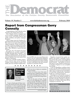 Report from Congressman Gerry Connolly Congratulations to Dave Marsden on His Election to the Virginia State Senate