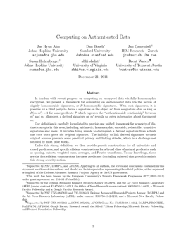 Computing on Authenticated Data