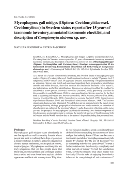 Mycophagous Gall Midges (Diptera: Cecidomyiidae Excl