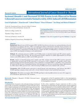 Increased Musashi-2 and Decreased NUMB Protein Levels Observed in Human Colorectal Cancer Are Reverted to Normal Levels by ATRA-Induced Cell Differentiation