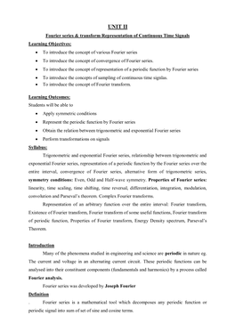 Fourier Series & Transform Representation of Continuous Time