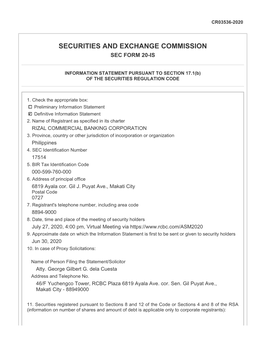 Securities and Exchange Commission Sec Form 20-Is