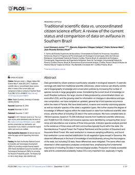 Traditional Scientific Data Vs. Uncoordinated Citizen Science Effort: a Review of the Current Status and Comparison of Data on Avifauna in Southern Brazil