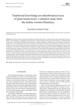 Traditional Knowledge on Ethnobotanical Uses of Plant Biodiversity: a Detailed Study from the Indian Western Himalaya