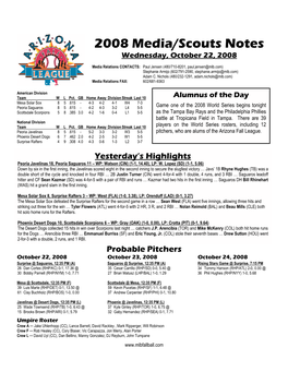 2008 Media/Scouts Notes Wednesday, October 22, 2008