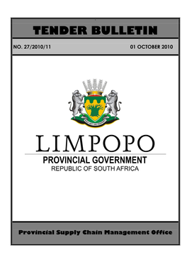 Tender Bulletin for Limpopo No 27 of 01-October-2010