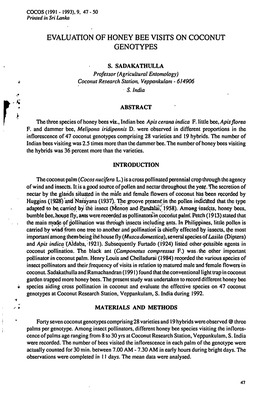 Evaluation of Honey Bee Visits on Coconut Genotypes