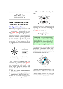 Lecture 3 Spin Dynamics the Magnetic Moment: the “Basic Unit”