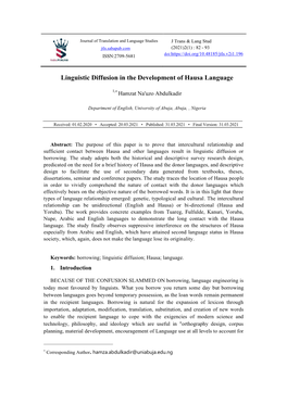 Linguistic Diffusion in the Development of Hausa Language