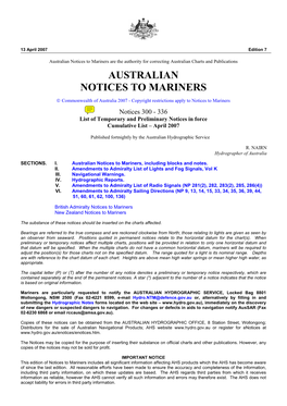 Australian Notices to Mariners Are the Authority for Correcting Australian Charts and Publications