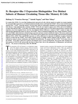 Fc Receptor–Like 5 Expression Distinguishes Two Distinct Subsets of Human Circulating Tissue–Like Memory B Cells