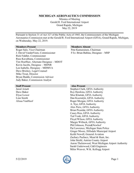 MICHIGAN AERONAUTICS COMMISSION Minutes of Meeting Gerald R