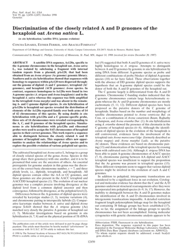 Discrimination of the Closely Related a and D Genomes of the Hexaploid Oat Avena Sativa L