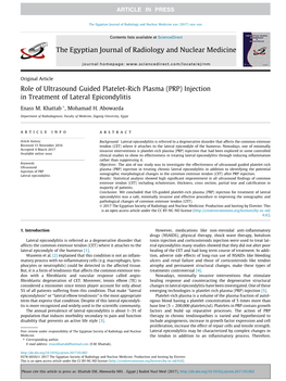 (PRP) Injection in Treatment of Lateral Epicondylitis ⇑ Enass M