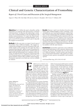 Clinical and Genetic Characterization of Frontorhiny: Report of 3 Novel