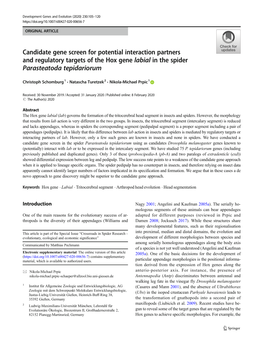 Candidate Gene Screen for Potential Interaction Partners and Regulatory Targets of the Hox Gene Labial in the Spider Parasteatoda Tepidariorum