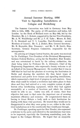 Annual Summer Meeting, 1956 Visit to Signalling Installations at Cologne and Heidelberg