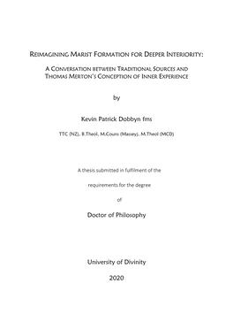 By Kevin Patrick Dobbyn Fms Doctor of Philosophy University of Divinity