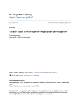 Study of Stress in Microelectronic Materials by Photoelasticity