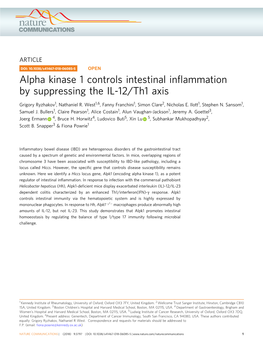 Alpha Kinase 1 Controls Intestinal Infiammation By